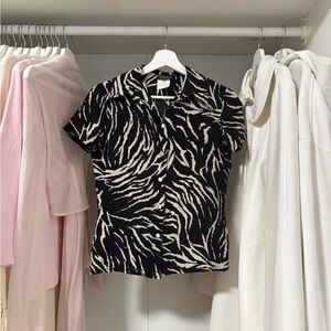 1996 Versace Zebra Animal Print Silk Top